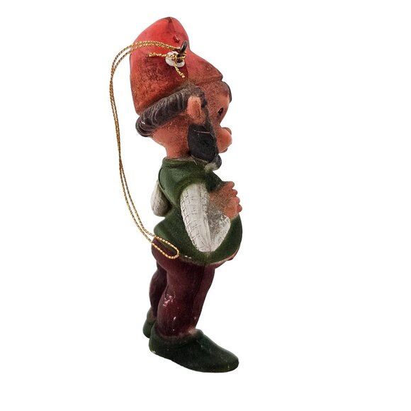Vintage Gnome Christmas Ornament Elf Dwarf Hand Painted Rustic Holiday Decor - Picture 8 of 9